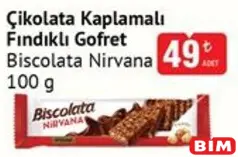 BİSCOLATA NİRVANA ÇİKOLATA KAPLAMALI FINDIKLI GOFRET 100 G
